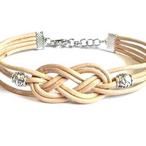 Women's Bracelet 4 Strand Leather Braided with Beads